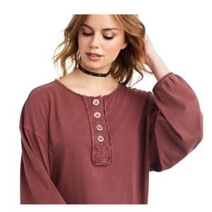 Ariat Women's Top Pinon Henley Long Sleeve Maroon Buttons NWT Medium Western‎
